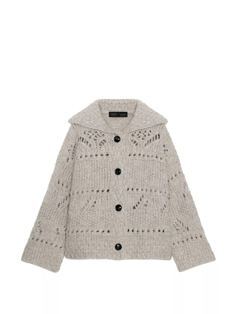 ZARA NWT Pointelle Chunky Knit Cardigan Sweater Beige Size Medium